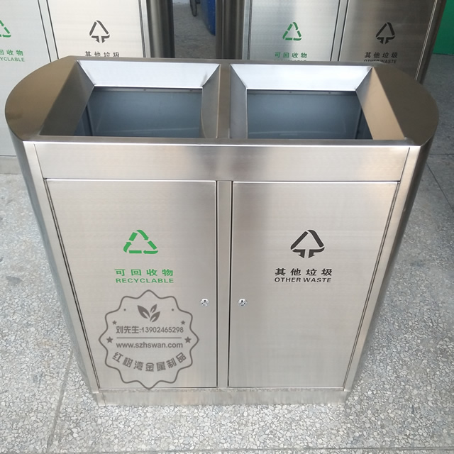 室內(nèi)機(jī)場雙筒不銹鋼分類垃圾箱圖片001