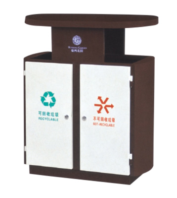 別墅創(chuàng)意雙筒鋼制分類垃圾箱
